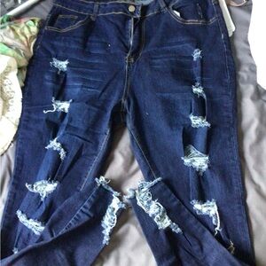 SHEIN Dark Blue Ripped Skinny Jeans